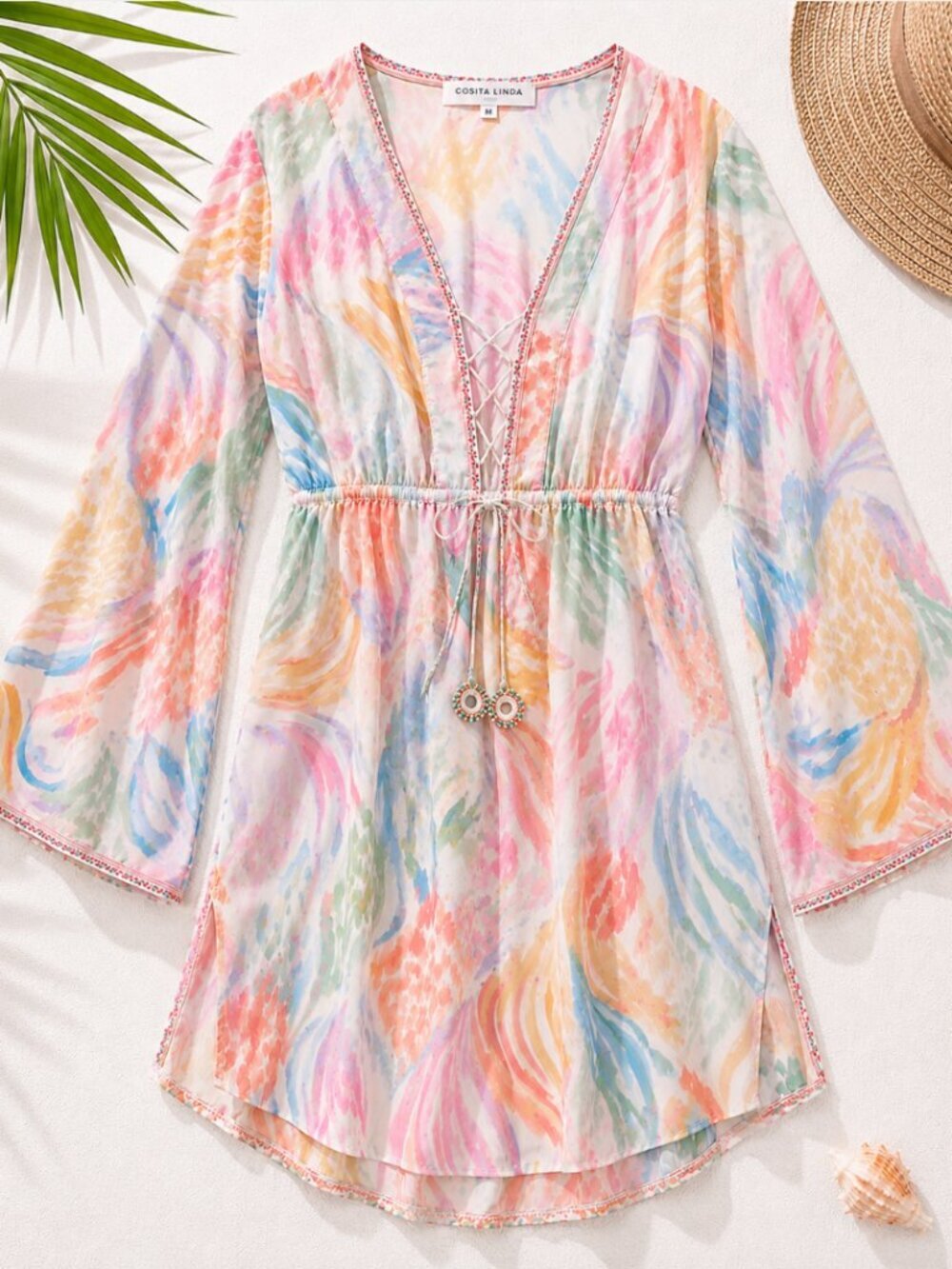 NWT Cosita Linda Sweet Sunset Tunic Dress Cover Up Medium Luxury Resortwear